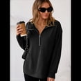 thumbnail image 4 of Sudadera Ligera y Suave de Larga con Solapa y Media Cremallera para Mujer, Estilo Informal, Holgada y con Cuello de . Negro XL, 4 of 8