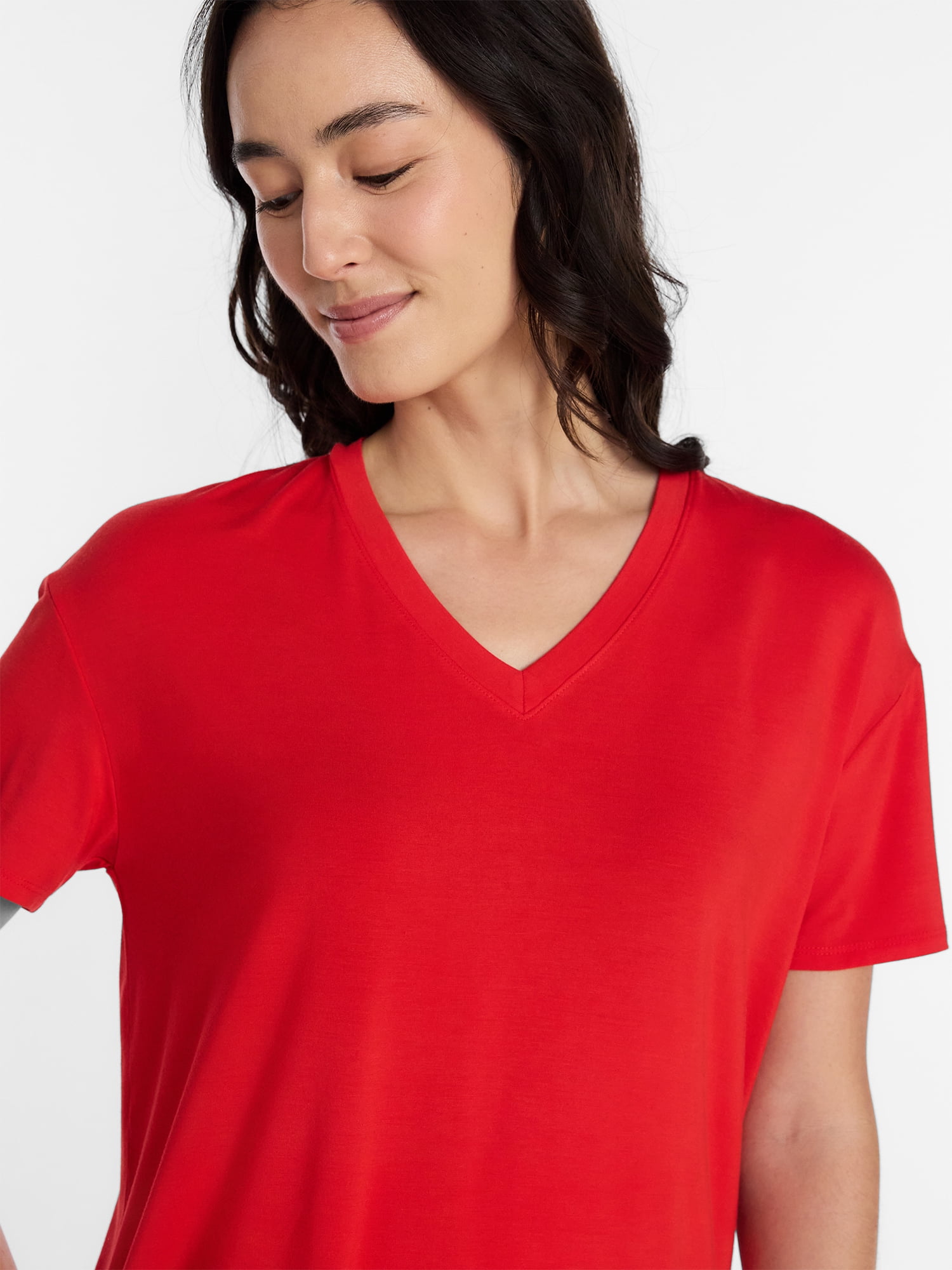 Time and Tru Women's V-Neck Tunic Tee with Short Sleeves, Sizes XS-XXXL
