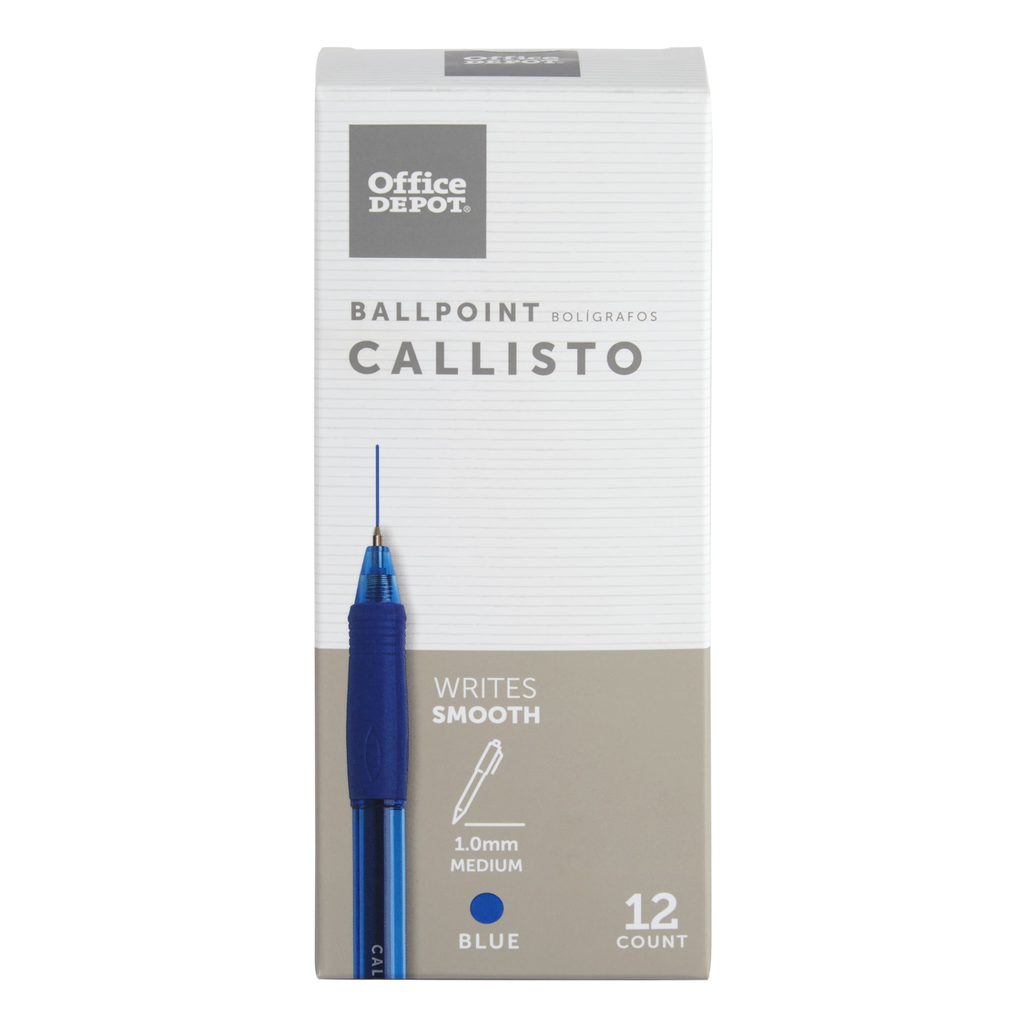 Office Depot Soft-Grip Retractable Ballpoint Pens, Medium Point,  mm,  Clear Barrel, Blue Ink, Pack Of 12 