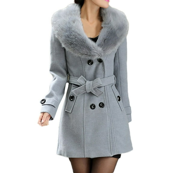 LYXSSBYX Winter Coats for Women Plus Clearance Womens Winter Lapel Wool Coat Trench Jacket Long Sleeve Overcoat Outwear
