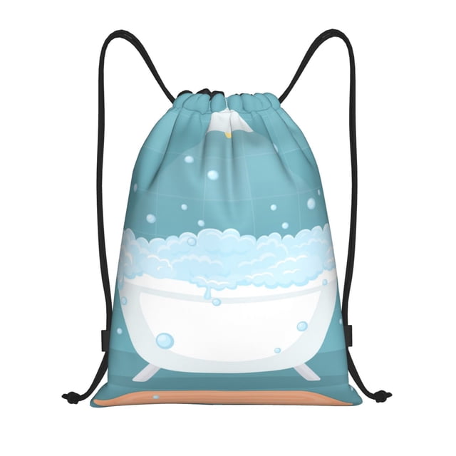 Lsque Bathtub with Soap Bubbles Print Drawstring Backpack Bag Sport Gym Sackpack Cinch Bags Drawstring Bags Draw String Sport Bag-Small