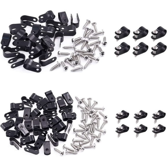 120 Pack Black 1/4 Inch Nylon Plastic R-Type Cable Clips Clamp Kit and 120 Pack Black 3/8 Inch Nylon Plastic R-Type Cable Clips Clamp Kit