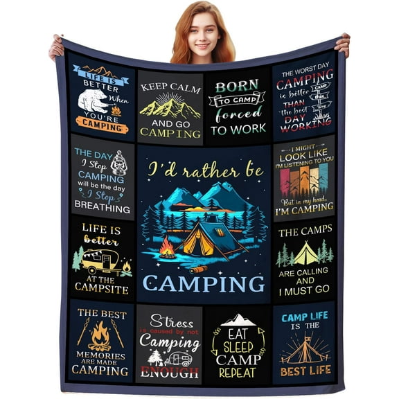 Camping Blanket Gifts for Men Woman Couples,Soft Cozy Camping Blankets and Throws RV Travel Hiking Bed Sofa,Cool Camper Gifts for Camping Lovers Campsite Outdoors