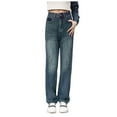 thumbnail image 2 of Fleece Lined Jeans Women Straight Leg High Waist Lined Jeans Winter Denim Pants,Dark Blue,XL, 2 of 8
