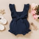 thumbnail image 3 of Younger Tree Mameluco Sin Mangas Con Volantes Para Niña Pequeña, Mono Informal De Verano, Ropa De Lino De Algodón (Azul 3-6 Meses), 3 of 5