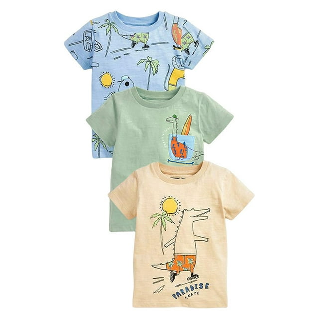 Camiseta de manga corta para niños, camiseta informal de algodón con cuello redondo y gráfico, camiseta de verano para niños de algodón con dibujos animados