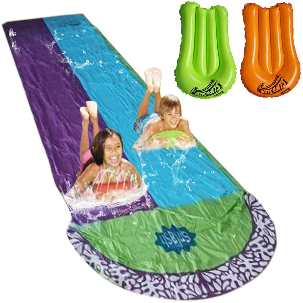 NA Water Slide for Kids Adults Garden Racing Double Water Slides Mat Inflatable Surfboard Summer Spray Water Toys Backyard Outdoor Grass