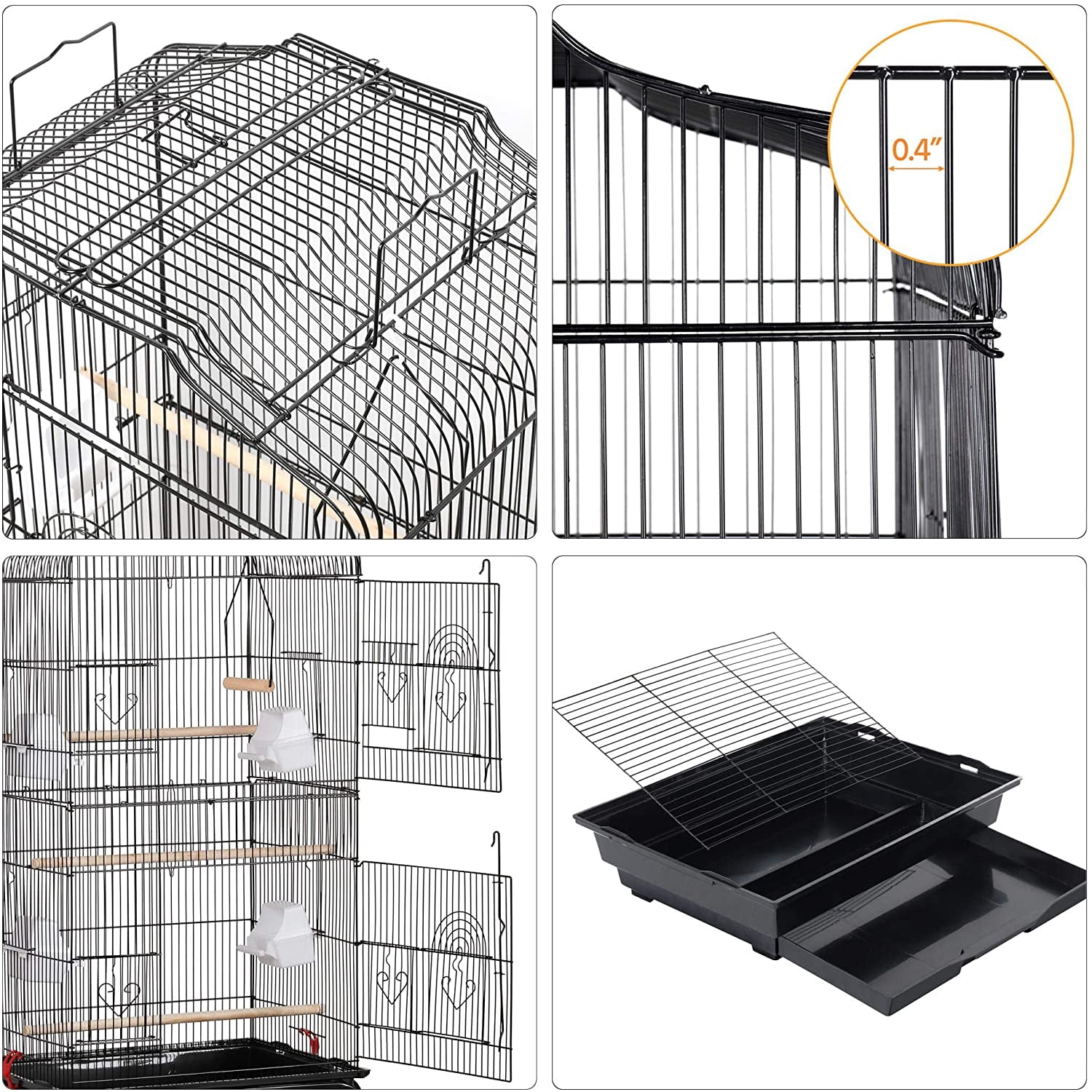 JessieMal 41-inch Open Top Medium Bird Cages for Parakeets Finches Canaries Lovebirds Small Quaker Parrots Cockatiels Budgie Green Cheek Conure Travel Pet Flight Birdcage