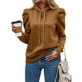 thumbnail image 2 of Women's Trendy Puff Long Sleeve Drawstring Hoodies Trendy Fall Winter Casual Pullover Sweatshirts for Women Dark Brown M, 2 of 8
