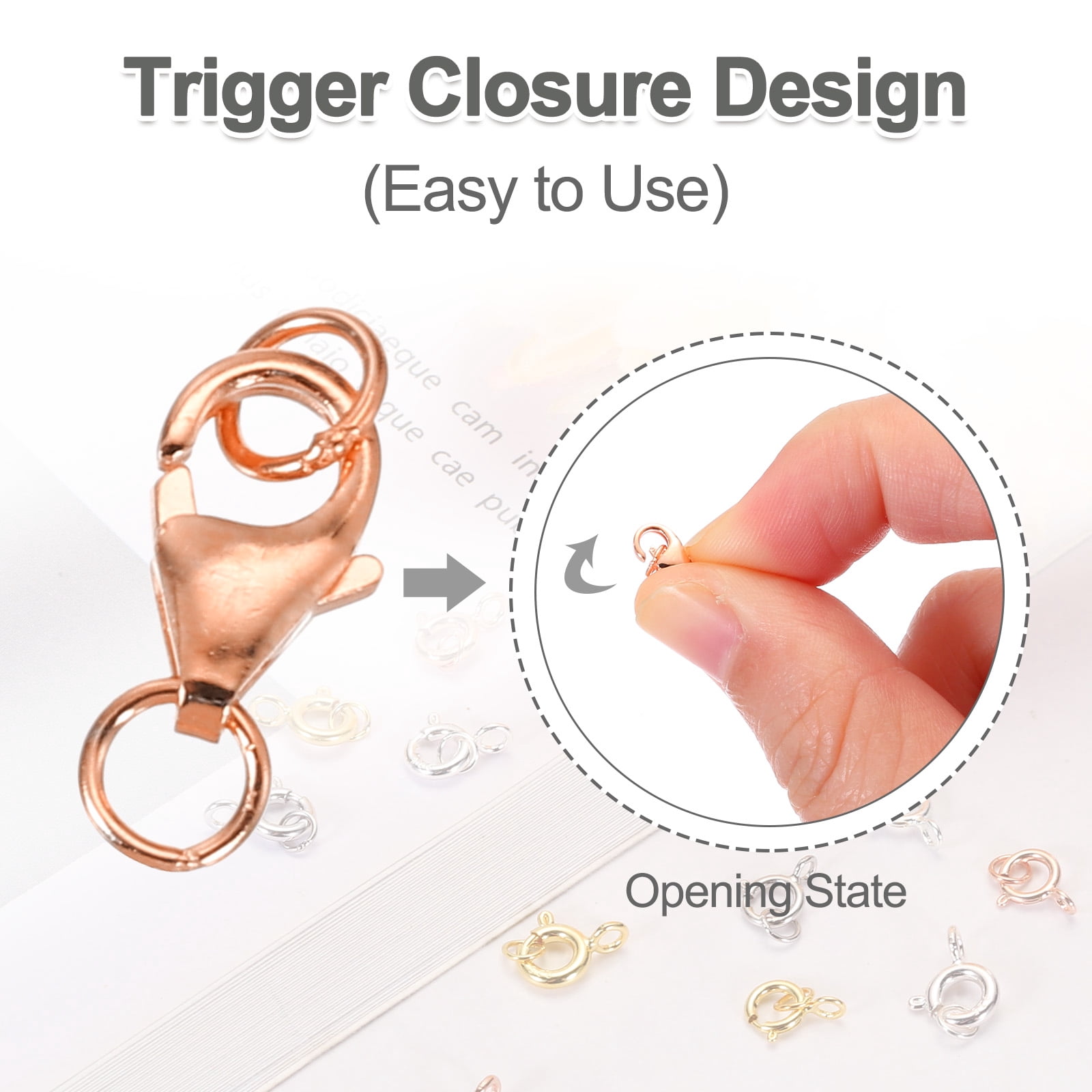 8mm Lobster Clasp with Closed Jump Rings, 12 Set Lobster Claw Clasp, Rose Gold
