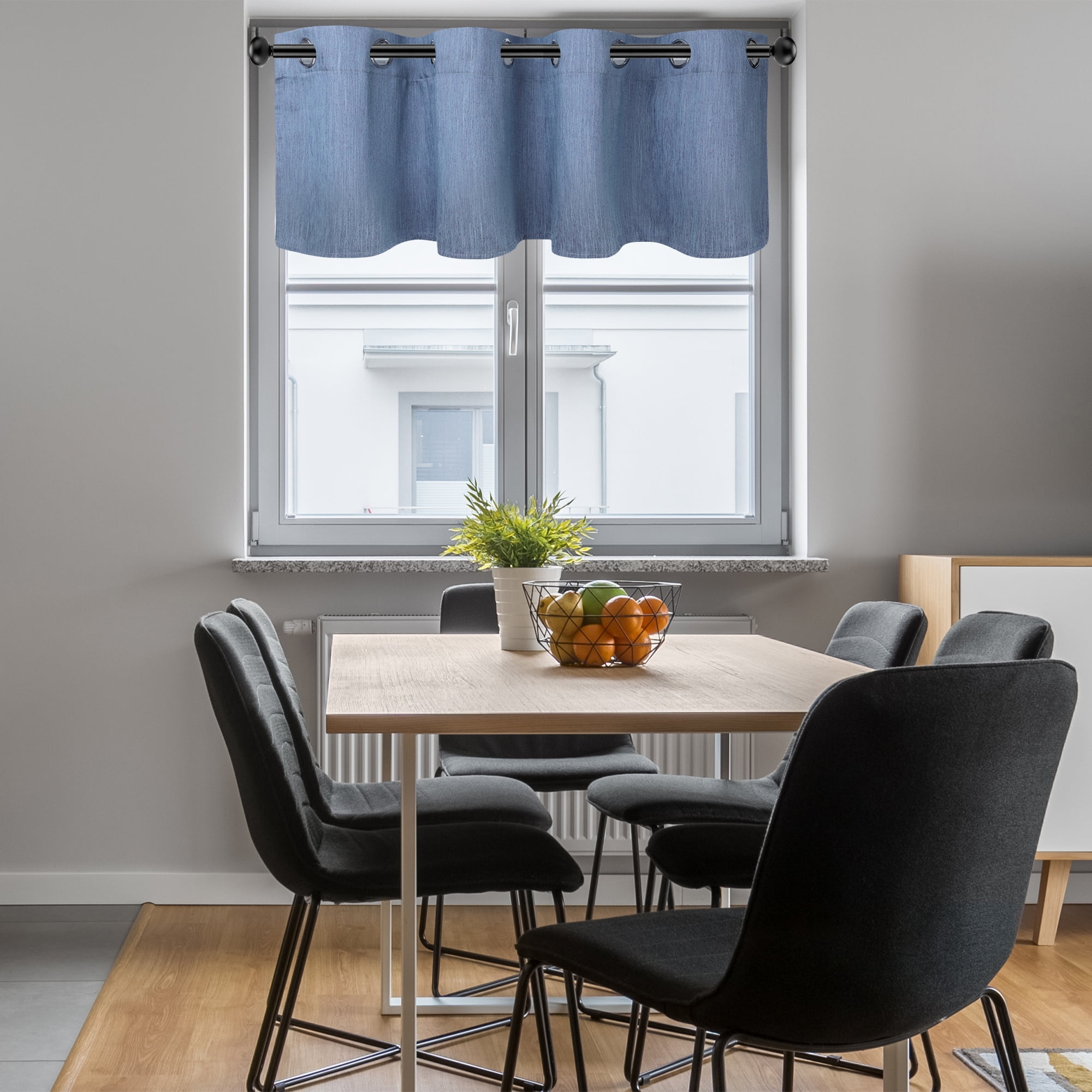 Unique Bargains 2 Panels Kitchen Linen Look Blackout Curtains Steel Blue 52"W x 18"L