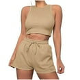 thumbnail image 3 of Htigea 2 Piece Sets for Women Casual Summer Travel Vacation Outfits Cap Sleeve Shorts Lounge Set Today Sales Khaki,2XL, 3 of 7