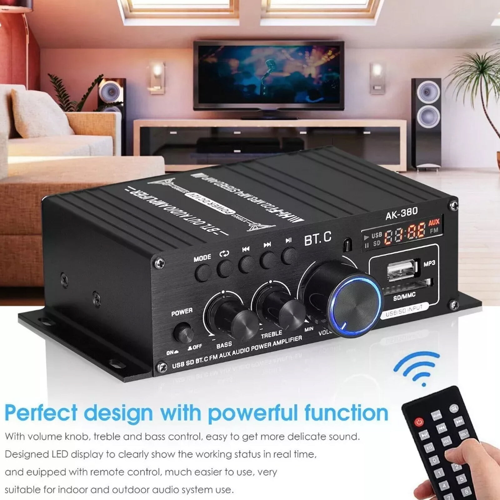 Yolispa 800W 2 Channel Bluetooth Amplifier with LCD Digital Display Stereo Receiver, Stereo Amp for Home Theater Car RV,USB/SD Card/RCA/Mic/FM