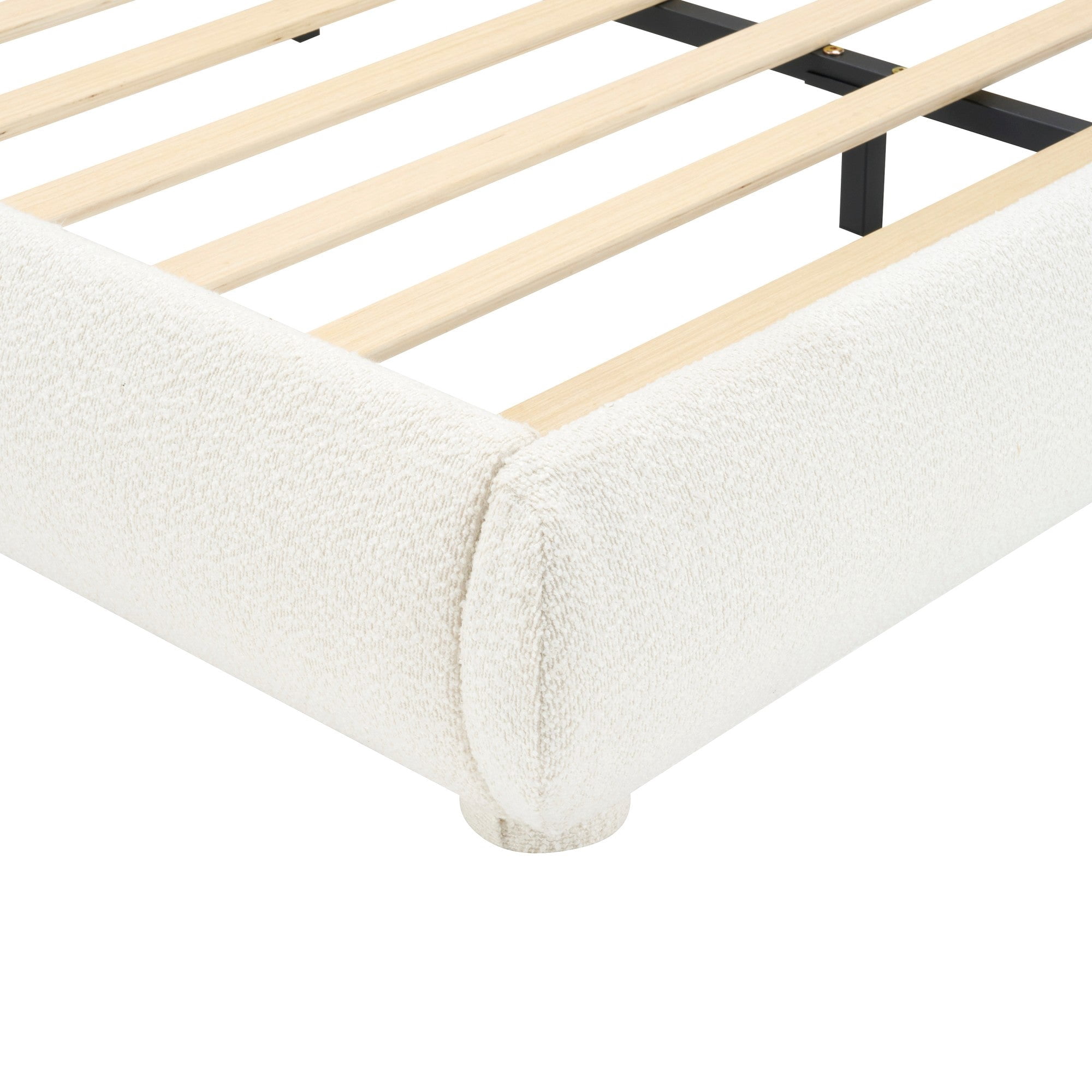 Sailvan Queen Cream Upholstered Bed Frame with Curved Headboard,Modern Textured Fabric Platform Bed,Heavy Duty 800lb Support,Cream White