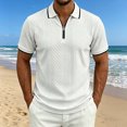 thumbnail image 2 of Stamzod Mens Quarter Zip Textured Shirts Dressy Casual Short Sleeve Collared Shirt Men V Neck Button Work Golf Shirts White XXXL, 2 of 8