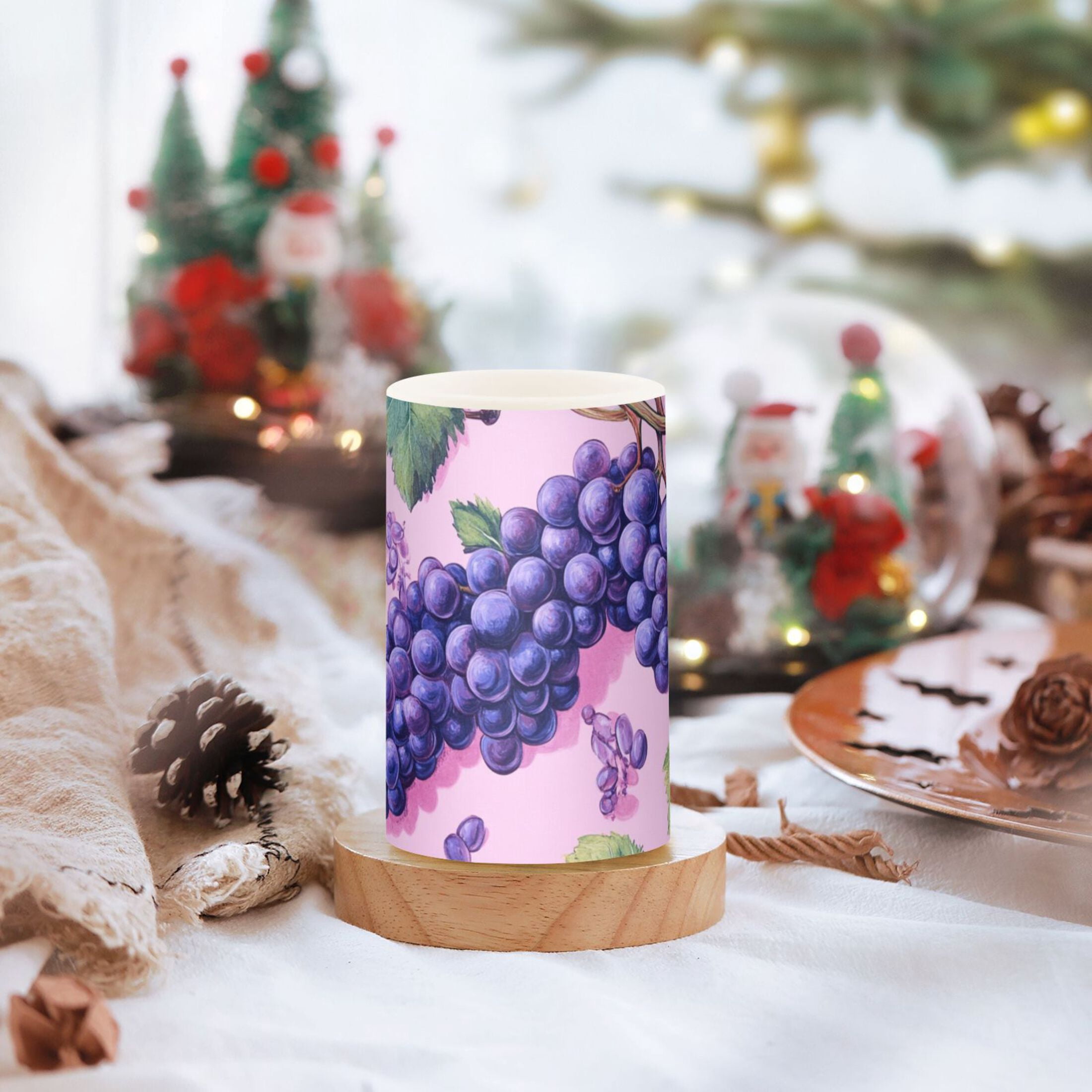 Purple Grapes Flickering Flameless Candles Battery Operated with Remote Timer LED Pillar Candles Set of 2