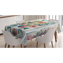 Ambesonne Eucalyptus Leaves Tablecloth Rectangular Table Cover, Leaf Geometrics, 60"x84", Teal Multicolor