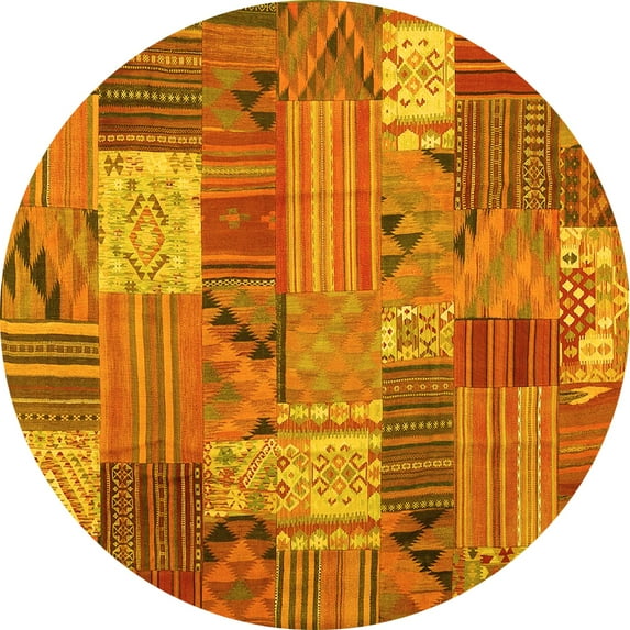 Ahgly Company Indoor Round Patchwork Yellow Transitional Area Rugs, 7' Round