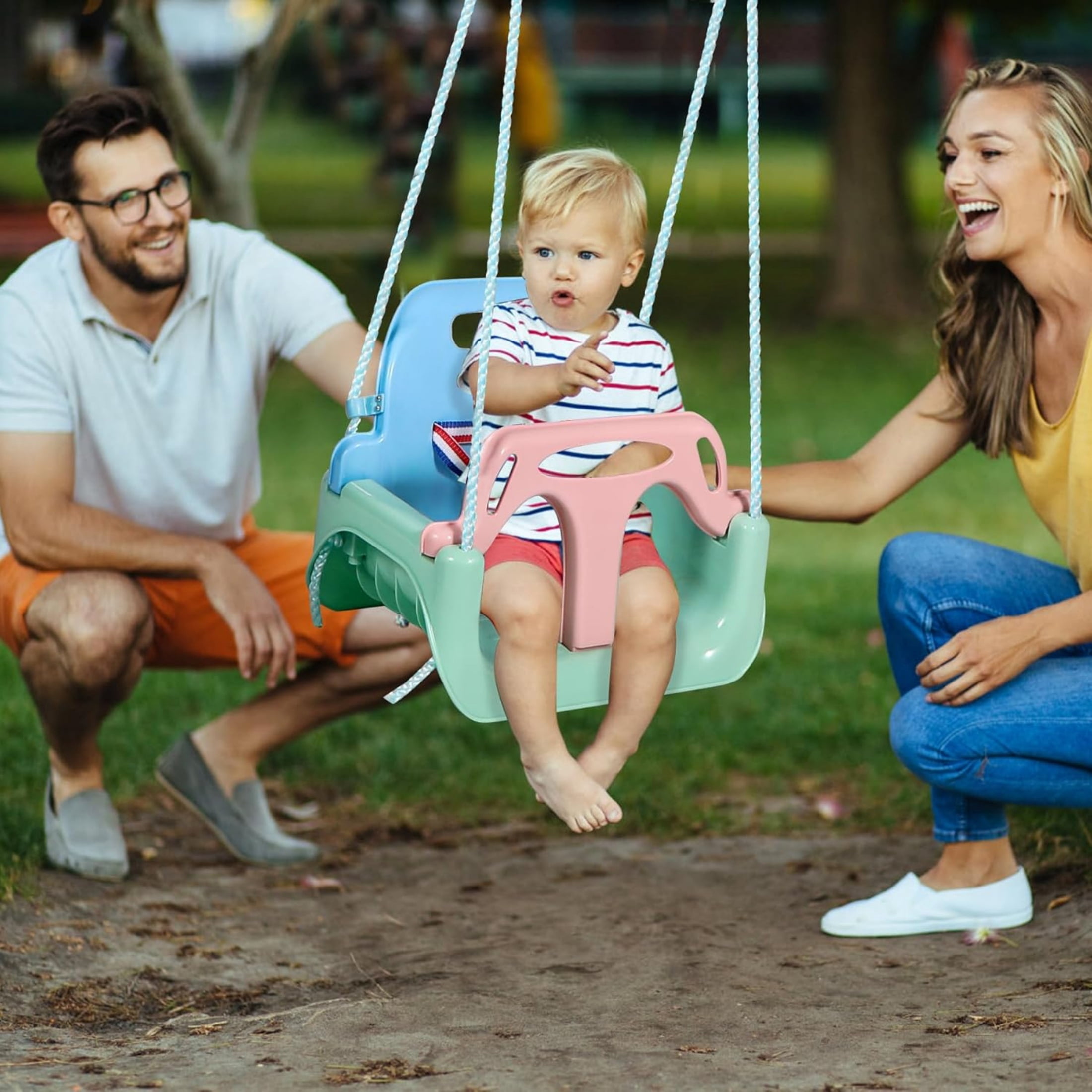 REDCAMP 3 in 1 Toddler Swing for Outside Tree, Sturdy Secure Plastic Outdoor Infants Baby Swings Seat for Swingset Playground Inside, Blue Green Pink