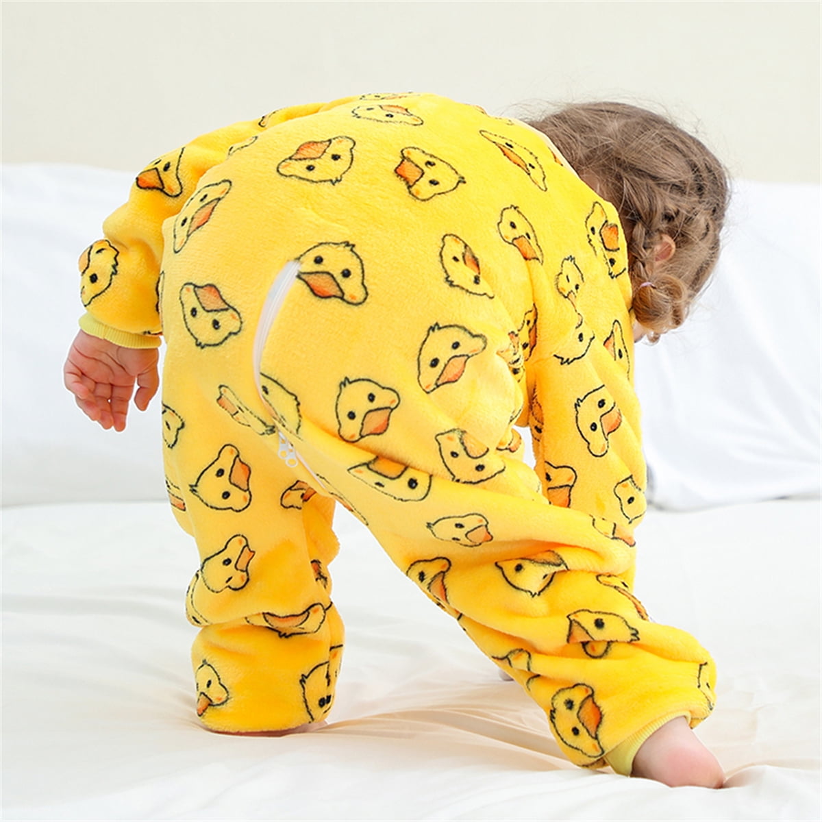 WIBACKER 6M-6Y Baby Warm Flannel Sleeping Bag, Infant Sleepsuit, Kids Toddler Boys Girls Long Sleeve Double Zipper Wearable Sleep Sack - Duck