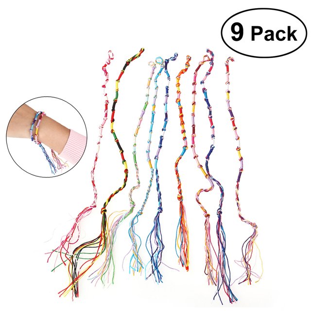 NUOLUX 9pcs Hippie Style Colorful Knurled Braided Friendship Bracelets Thread Wrist Ankle Bracelets (Random Color)