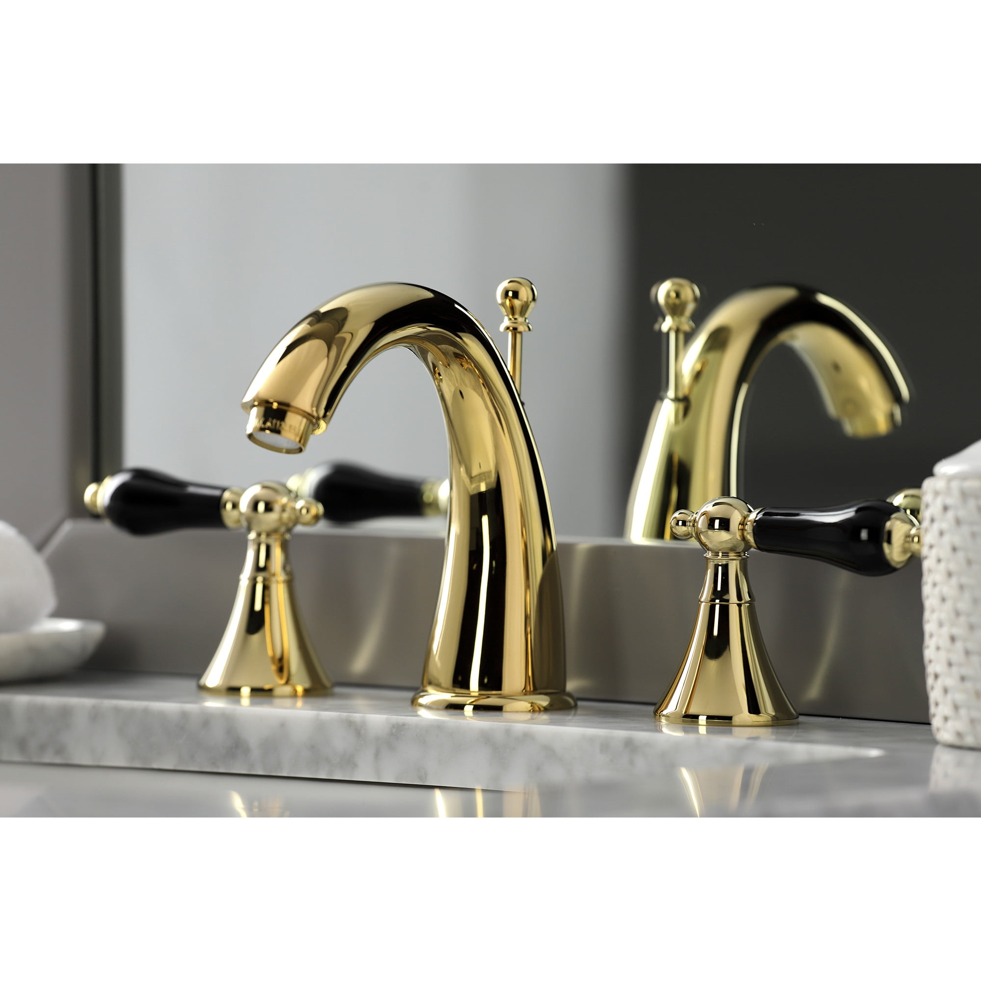 Kingston Brass KS2972PKL Duchess Widespread Bathroom Faucet with Brass Pop-Up, Polished Brass