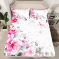 thumbnail image 2 of Erosebridal Pink Flower Bed Sheets Full for Girls, Ink Painting Style Bedding, Microfiber 4pcs, 2 of 6