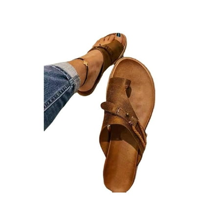 

Tenmix Ladies Sandals Slip On Slides Clip Toe Flat Sandal Beach Flip Flops Women s Non-slip Strap Footbeds Brown 5