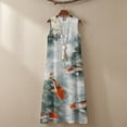 thumbnail image 4 of Xoenoiee Koi Fish Lotus Leaf Print Summer Dresses for Women 2026, Sleeveless Crewneck Maxi Dress with Pockets, Cotton Linen Loose Fit Sundress for Beach Vacation and Resort Wear, Size S, 4 of 7