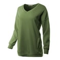 thumbnail image 2 of A2Y Women's Relaxed Fit Long Sleeve V-Neck Side Pocket Sweatshirt Light Olive 1XL, 2 of 6