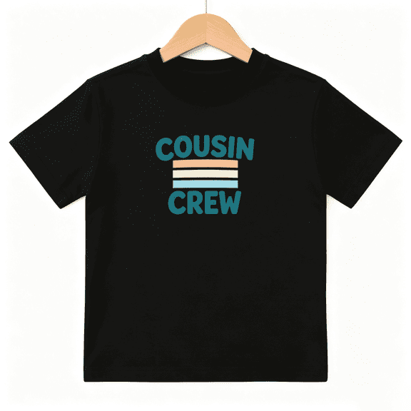 Cousin Crew Retro Stripe Slogan Boys Graphic Tee, Cute 100% Cotton Kids Short Sleeve T-Shirt 4-13Y
