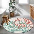 thumbnail image 4 of Teal Red Coral Round Area Rug 3 FT, Small Kitchen Bathroom Mat, Summer Ocean Nautical Coastal Rustic Burlap Washable Indoor Outdoor Throw Runner Carpet Doormat for Table Shower Sofa Entryway, 4 of 9