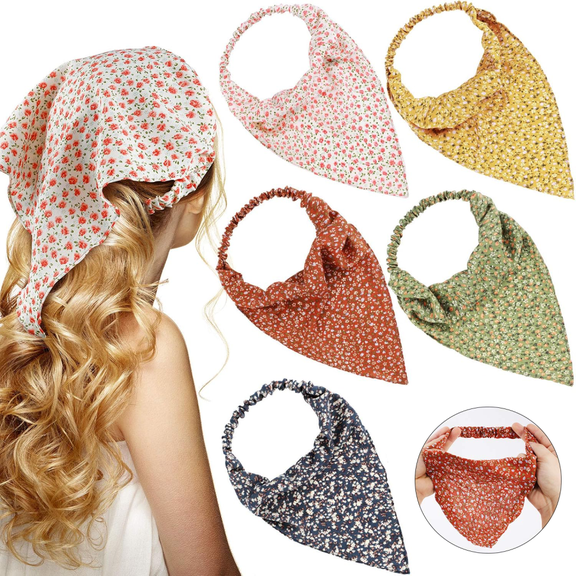 6pcs Flower Headbands, Chiffon Boho Hair Bandanas Headbands for Women Elastic Head Band Hair Accessories for Women