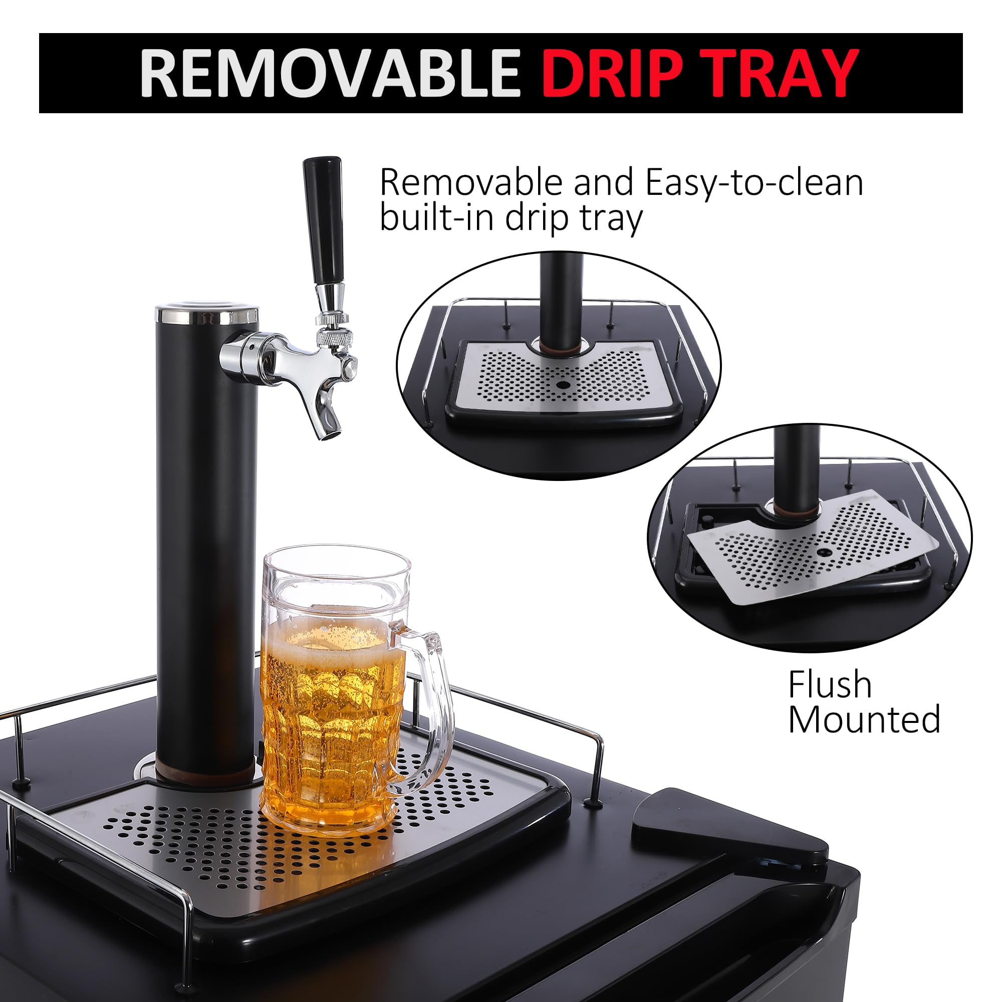 Beer Kegerator, Single Tap Draft Beer Dispenser, Full Size Stainless Steel Keg Refrigerator With Drip Tray, CO2 Cylinder, 32°F- 50°F Temperature Control