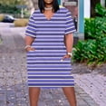thumbnail image 2 of Pisexur Robes d'Été pour Femmes Mode Multicolore Imprimé Floral Robe Décontractée Ample Col en V Manches Courtes Robes T-Shirt Fluide Surdimensionnée avec Poches Robe Midi Grande Taille G-5TG, 2 of 5