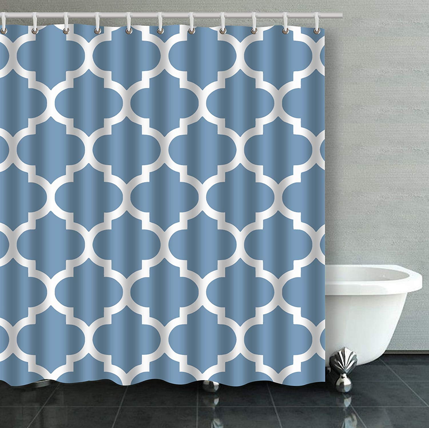 ARTJIA Moroccan Quatrefoil Dusk Blue Bathroom Shower Curtain 66x72 ...