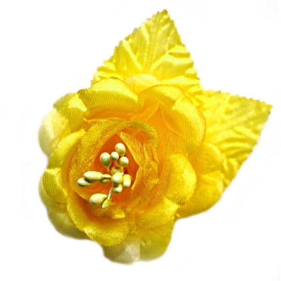 12 Silk Roses Wedding Favor Flower Corsage Pick - Dark Yellow
