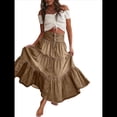 thumbnail image 3 of Vestido Bohemio para Mujer, con Cintura Alta, Volantes, Fluido, con Volantes Escalonados, Corte A, para Playa. Marrón Oscuro S, 3 of 7
