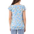 thumbnail image 3 of INSPIRAR CHIC Blusa Floral para Mujeres del Día de San Valentín, Casual de Verano, Cuello Cuadrado, Chiffon, Manga Corta, Camisetas con Volantes, L Azul Cielo, 3 of 6