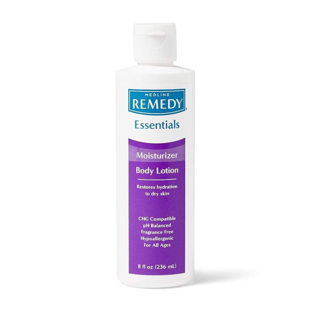 Medline Remedy Essentials Loción corporal hidratante sin perfume, botella con tapa abatible de 8 oz