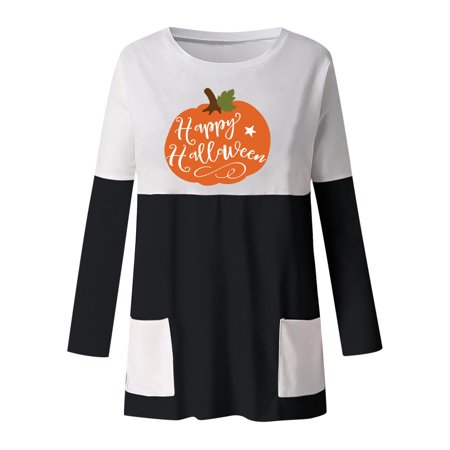 

Long Sleeve Dress for Women Sexy Dresses for Women Women Leisure Long Sleeve Crew Neck Pocket Loose Fit Blouse Halloween Printed Tops on Clearance Sundresses Summer Dresses for Women Black L