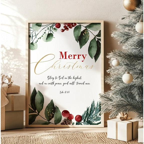 MSFCON Glory To God Christmas Bible Verse Poster , Winter Bible Verse Print