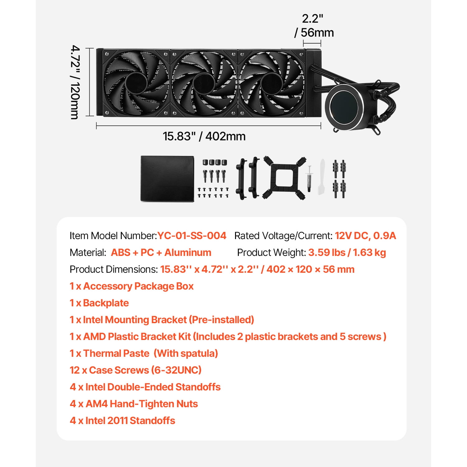 KFFKFF CPU Liquid Cooler, Combined CPU Water Cooler - Set of Three 120mm PWN Fans, Pump & 2.1'' LCD Display, Maximum 2200PRM Black CPU Cooling Fan, Compatible with Intel 115X/1366/2011/1700/1200