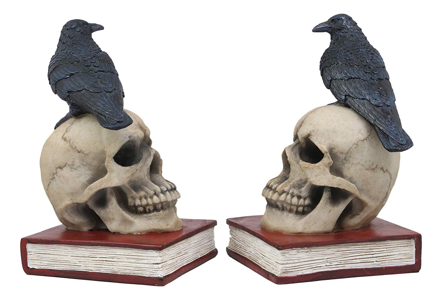 7 Inches Gothic Skull and Raven Decorative Bookends