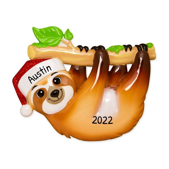 Ornaments by Elves Personalized Hanging Christmas Sloth Ornament in Xmas Hat Decoration 2024 .25lbs