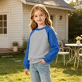 thumbnail image 6 of Raglan Sweatshirts for Girls Color Block Long Sleeve Crewneck Pullover Fall Tops, 6 of 6