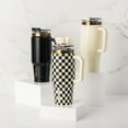 thumbnail image 3 of Thyme & Table 32 fl oz Stainless Steel Luna Tumbler with Handle and Dual Straw Lid, Cream & Black Check, 3 of 8