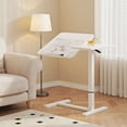 thumbnail image 2 of Leumius Adjustable Overbed Bedside Table With Wheels,Mobile Rolling Laptop Stand Tilting Tray Table for Bed,Sofa,Hospital,White, 2 of 7