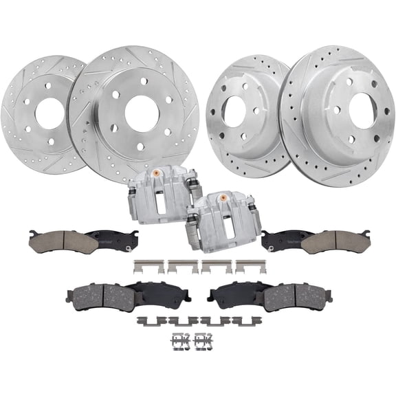 Detroit Axle - Brake Kit for Chevy GMC Silverado Suburban Sierra 1500 Astro Safari Yukon, 12" inch Front & 12.78" inch Rear Drilled Slotted Brake Rotors Brakes Pads Replacement REAR Brake Calipers