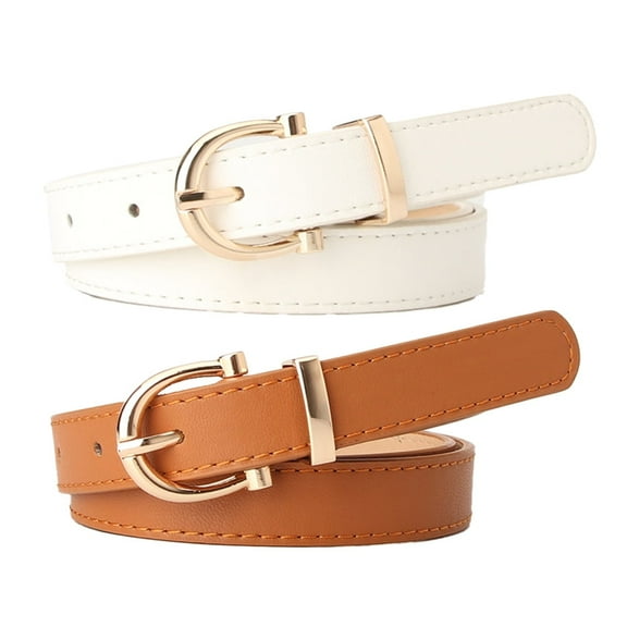 2 Pack Kids Leather Belts for Girls Solid Colors Skinny Belt for Teen Girls with Double O-Ring Buckles